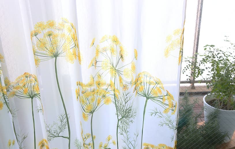 花柄 ボイル レースカーテン 大きく描かれたフェンネルの花が香しく