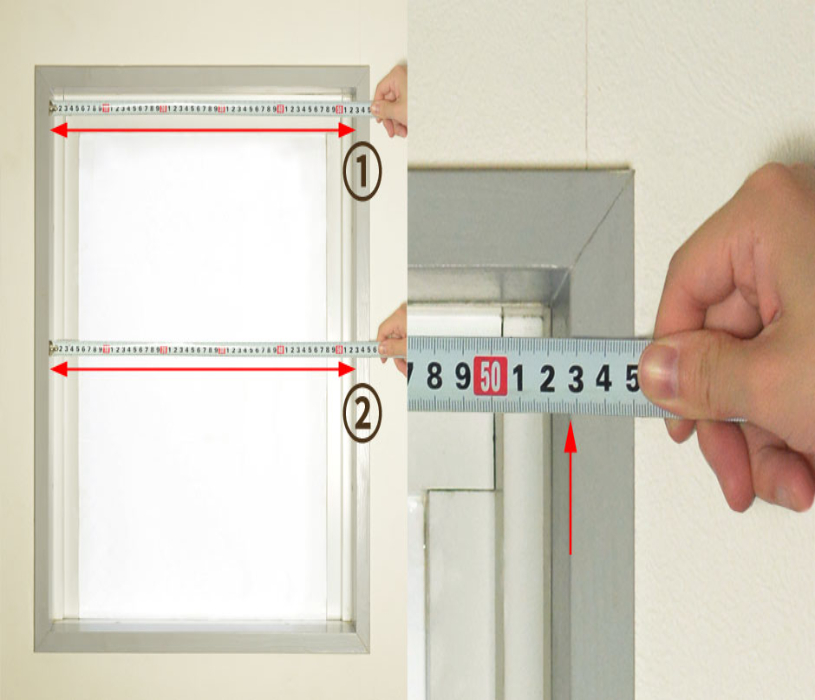 天井付け（窓枠内側に取り付ける）横幅