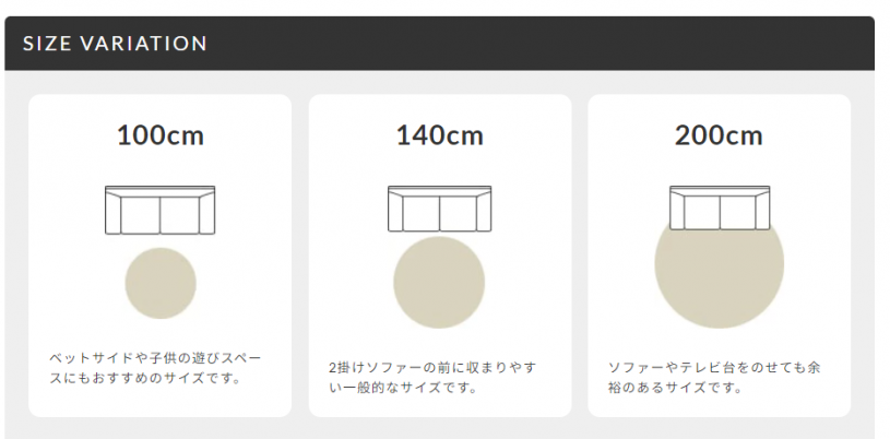 円形ラグのサイズイメージ