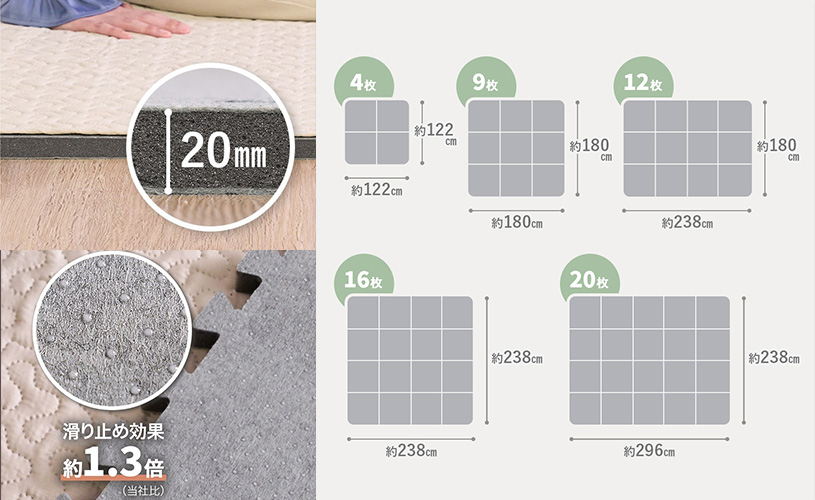 滑り止め、厚み、セット枚数